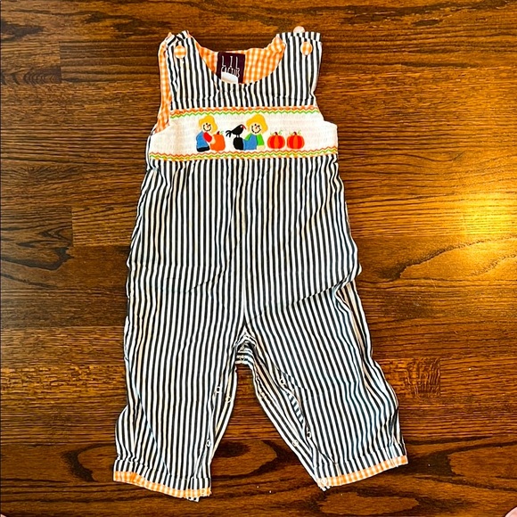 Lil Cactus Other - Black and White Overalls Classic Bib Scarecrow and Pumpkin Front